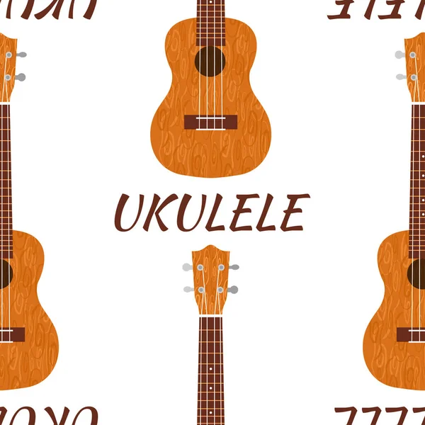Gitar Ukulele Hawaiian Dari Kayu Cokelat Ilustrasi Vektor Realistis Pola - Stok Vektor