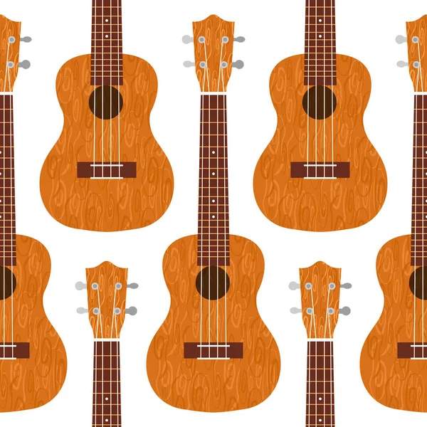 Havajská Kytara Ukulele Hnědého Dřeva Realistická Vektorová Ilustrace Bezproblémový Vzorec — Stockový vektor