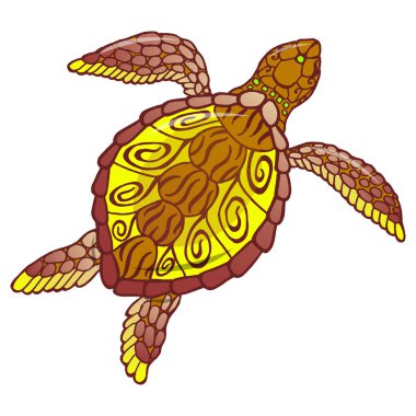 Deniz kaplumbağası. Parlak tropikal sualtı faunası. Beyazda izole edilmiş. Su altı dünyası