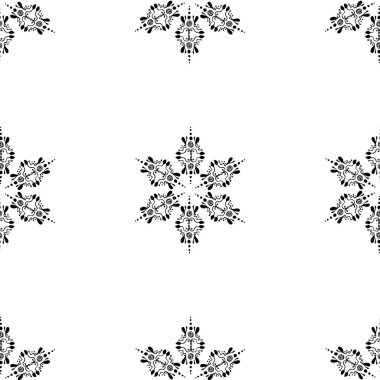 Etnik tarzda kar taneleri. Kusursuz desen. Simetrik açılı düzenleme. Kış, yeni yıl, Noel projeleri