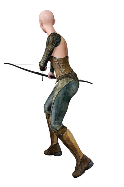 Caucasian Elf Archer Woman Bow Arrow Isolated White Background Illustration — стокове фото