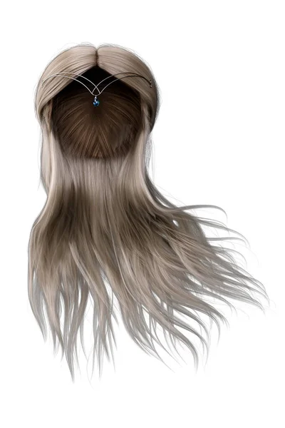 Render Illustratie Lang Hair Blonde Front View Geïsoleerde Witte Achtergrond — Stockfoto