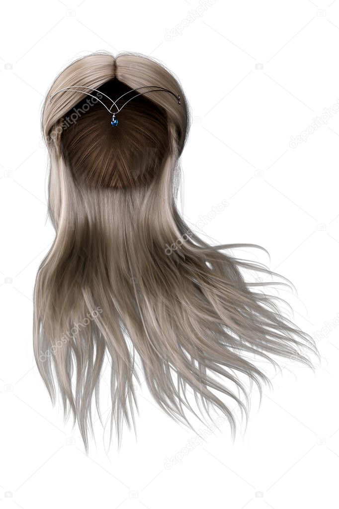 3d render, 3d illustration, long Hair Blonde Front View  on isolated white background