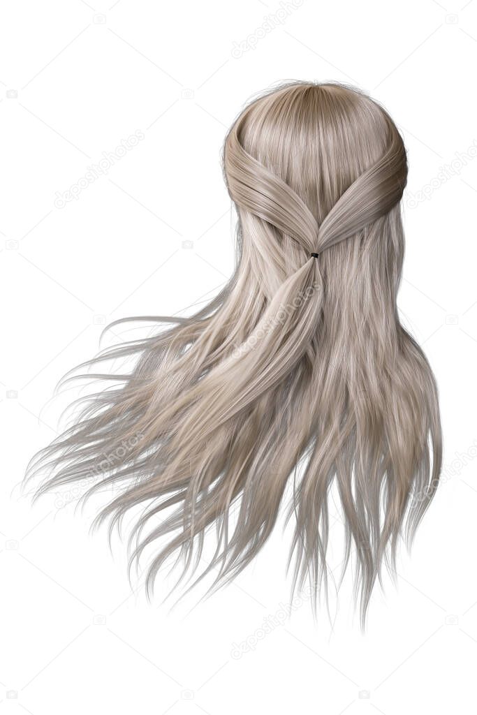 3d render, 3d illustration, long Hair Blonde Back View  on isolated white background