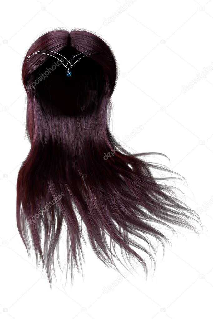 3d render, 3d illustration, fantasy red hair on isolated white background