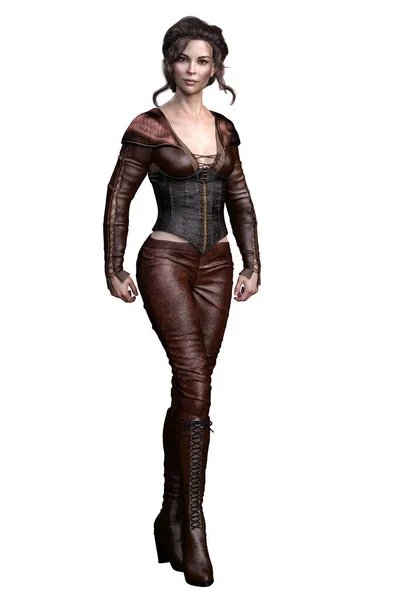 孤立した白い背景 3Dイラスト 3Dレンダリングの中世のファンタジー戦士の女性 — ストック写真