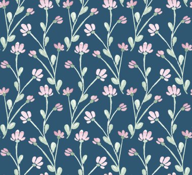 Mor arka planda yaprakları ve çivit çiçekleri olan kusursuz çiçek deseni.. 