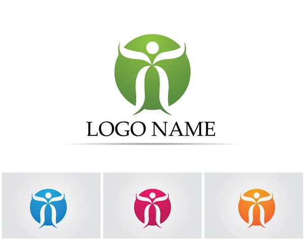 Gente cuidado comunitario éxito salud vida logotipo plantilla iconos — Vector de stock