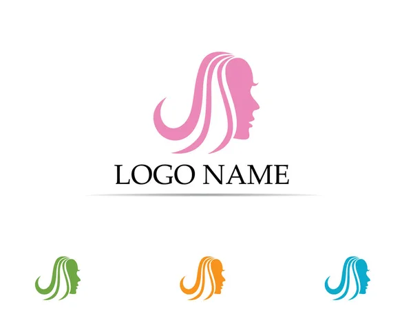 Mulher de cabelo e logotipo rosto e símbolos — Vetor de Stock