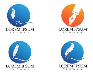 Tüy kalem yazma işareti logo şablonu uygulama simgeleri
