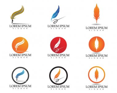 Tüy kalem yazma işareti logo şablonu uygulama simgeleri