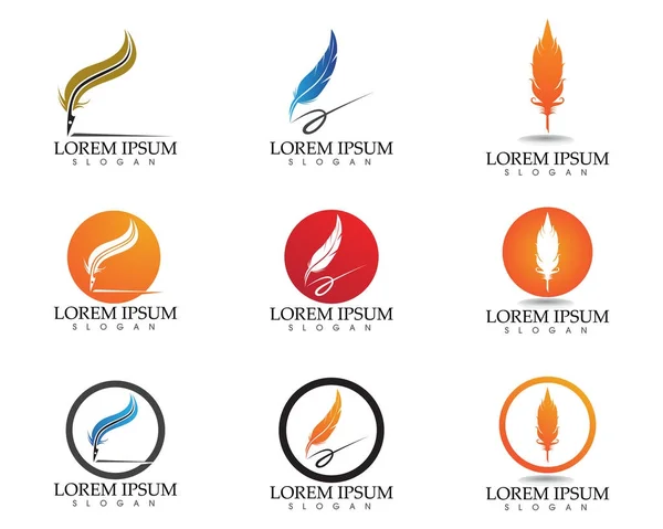 Feather pen write sign logo template app icons — Stock Vector