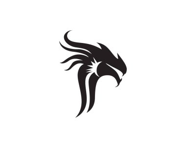 Baş ejderha düz renk logosu vektör çizimi