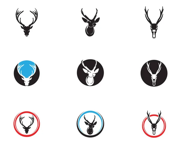 Cabeza ciervos animales logo negro silueta iconos — Vector de stock