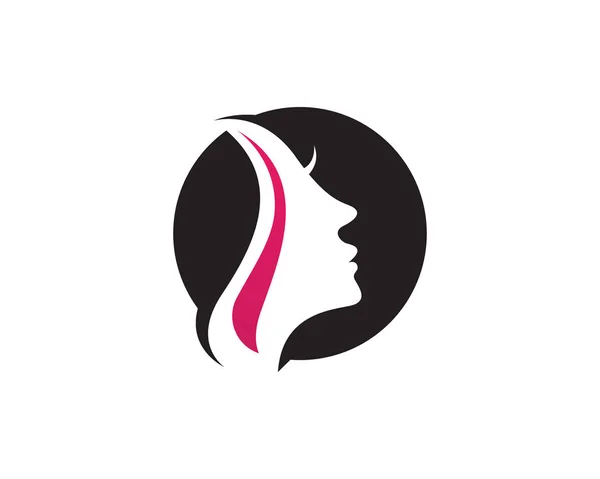 Mujer del pelo y el logotipo de la cara y símbolos — Vector de stock