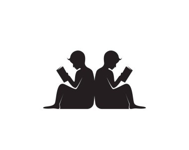  Kitap okumak logo ve sembolleri illüstrasyon siluet siyah  .