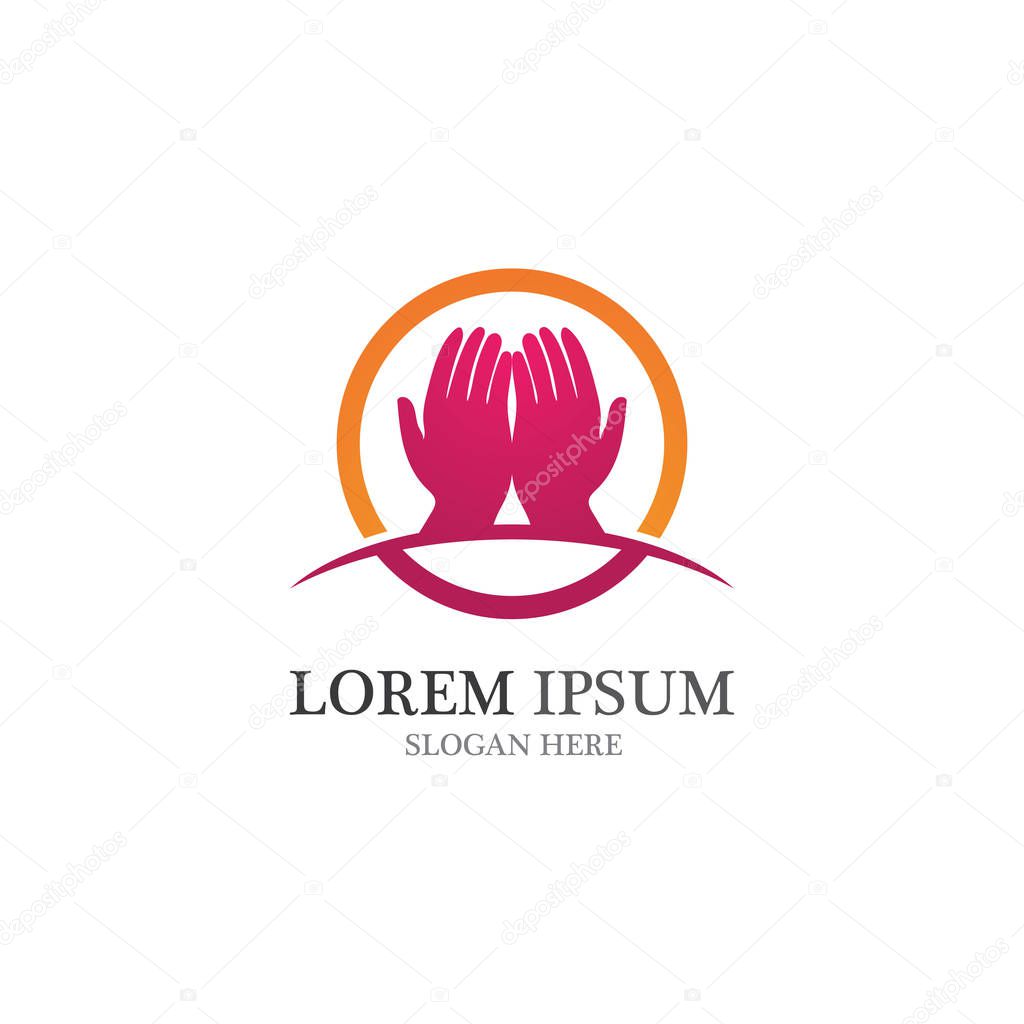 Praying hands symbol and logo vector