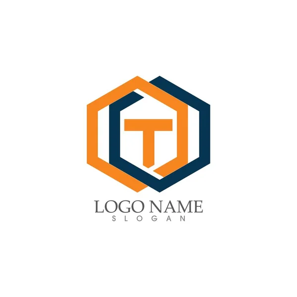 Propriedade e construção T letra Logo design — Vetor de Stock