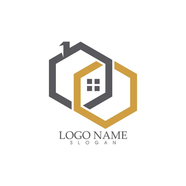 Casa y casa, propiedad y construcción Logo — Vector de stock