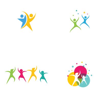 Eğlenceli ve mutlu insanlar logosu çizim vektörü