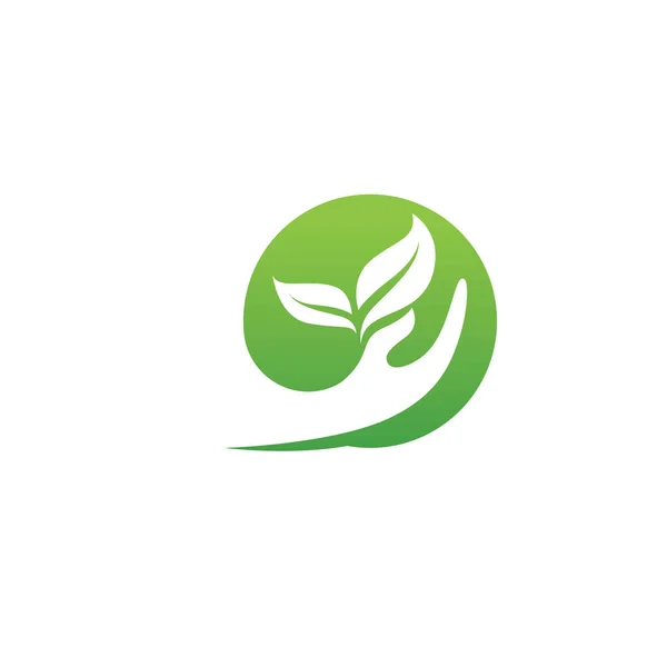 Hand Leaf Green Logo Template Vector Icon — Stock Vector
