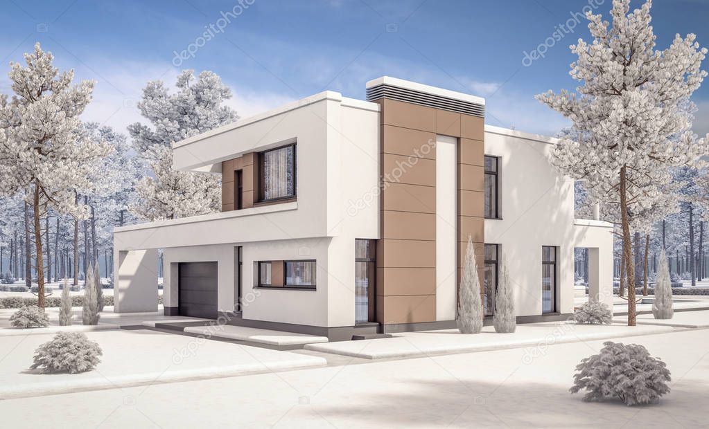 3d rendering of modern winter house 