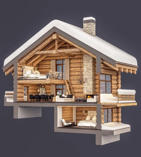 3d rendering section of chalet — Stock Photo, Image