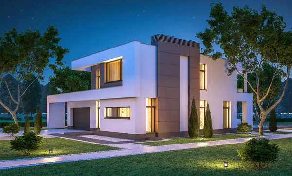 3d representación de la casa acogedora moderna — Foto de Stock