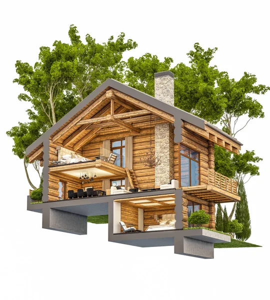 3d rendering section of chalet — Stock Photo, Image