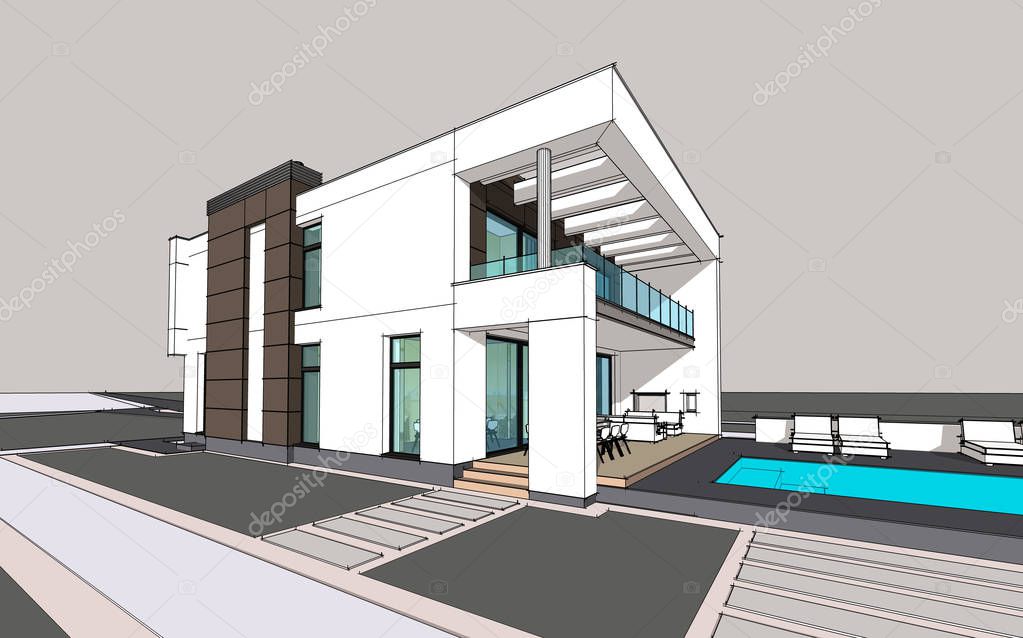 3d rendering of modern cozy house