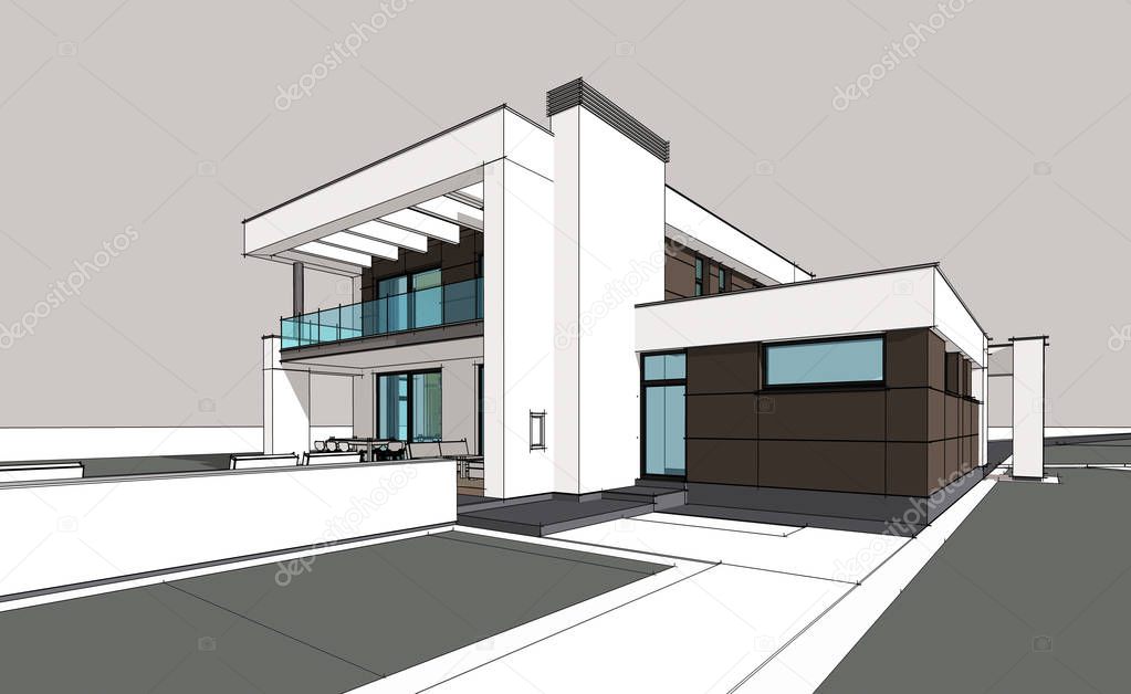 3d rendering of modern cozy house