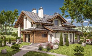 modern ev 3D render geceleri