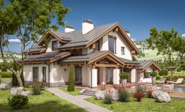 modern ev 3D render geceleri