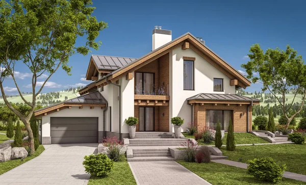 modern ev 3D render geceleri
