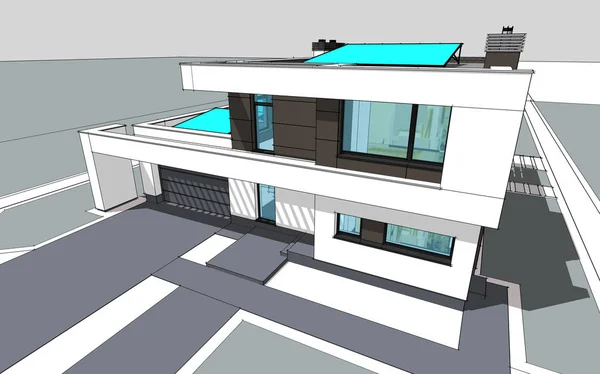 3D-Darstellung des modernen gemütlichen Hauses — Stockfoto