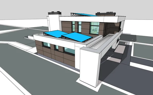 Renderowania 3D nowoczesne przytulnym domu — Zdjęcie stockowe