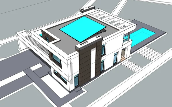 3D vykreslování moderní útulný dům — Stock fotografie