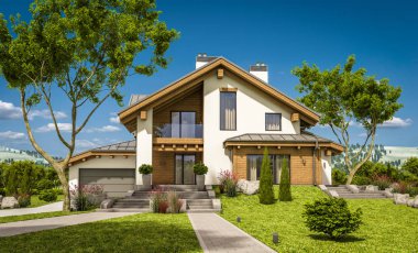 dağ evi tarzı modern rahat evde 3D render 