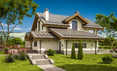 dağ evi tarzı modern rahat evde 3D render 