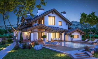 dağ evi tarzı modern rahat evde 3D render 