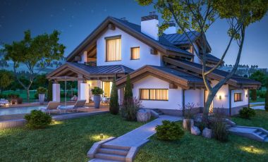 dağ evi tarzı modern rahat evde 3D render 