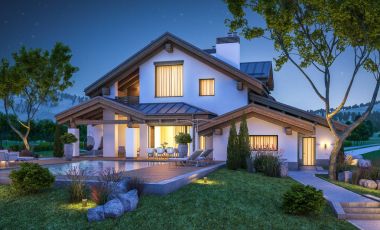 dağ evi tarzı modern rahat evde 3D render 