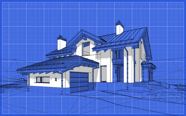 Bosquejo 3D de la casa acogedora moderna en estilo chalet — Foto de Stock