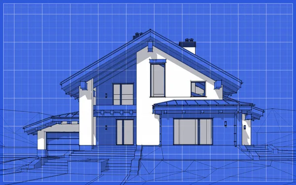 Desenho de renderização 3D da casa aconchegante moderna em estilo chalé — Fotografia de Stock