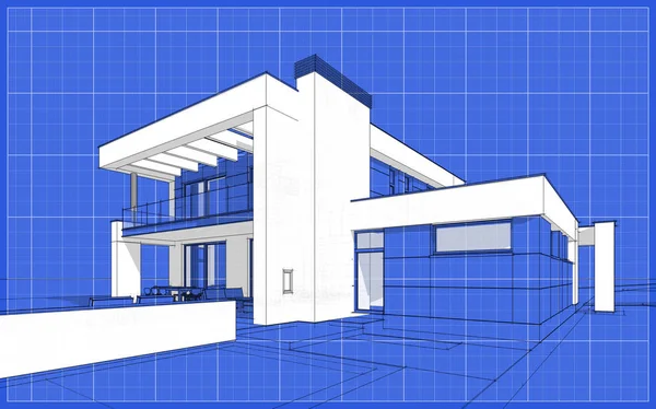 3D καθιστούν σκίτσο του σύγχρονο φιλόξενο σπίτι — Φωτογραφία Αρχείου