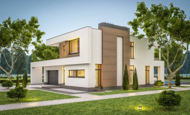 modern ev 3D render akşam