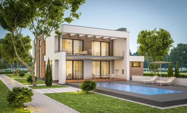 modern ev 3D render akşam