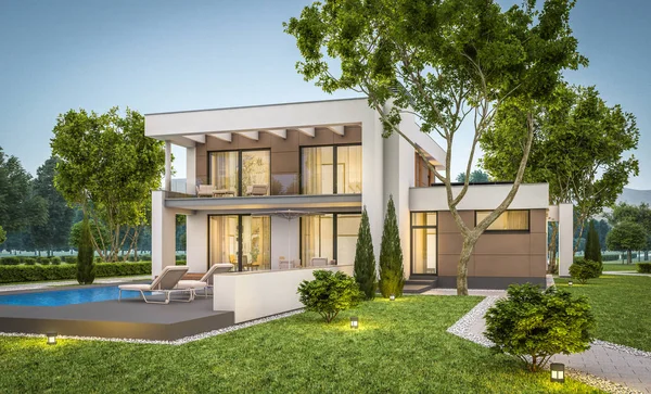modern ev 3D render akşam