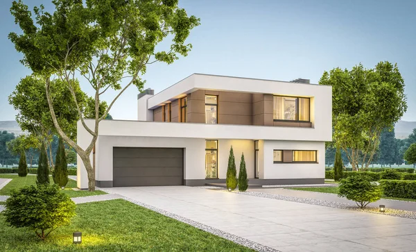 modern ev 3D render akşam