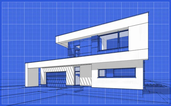 3D καθιστούν σκίτσο του σύγχρονο φιλόξενο σπίτι — Φωτογραφία Αρχείου
